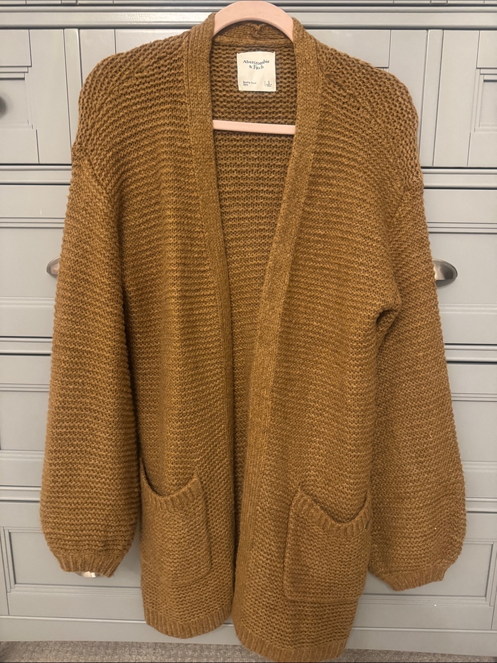 Abercrombie & Fitch Chunky Open-Front Cardigan - Camel